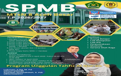 PENGUMUMAN SPMB MTsN 8 ACEH BESAR TAHUN PELAJARAN  2026/2027